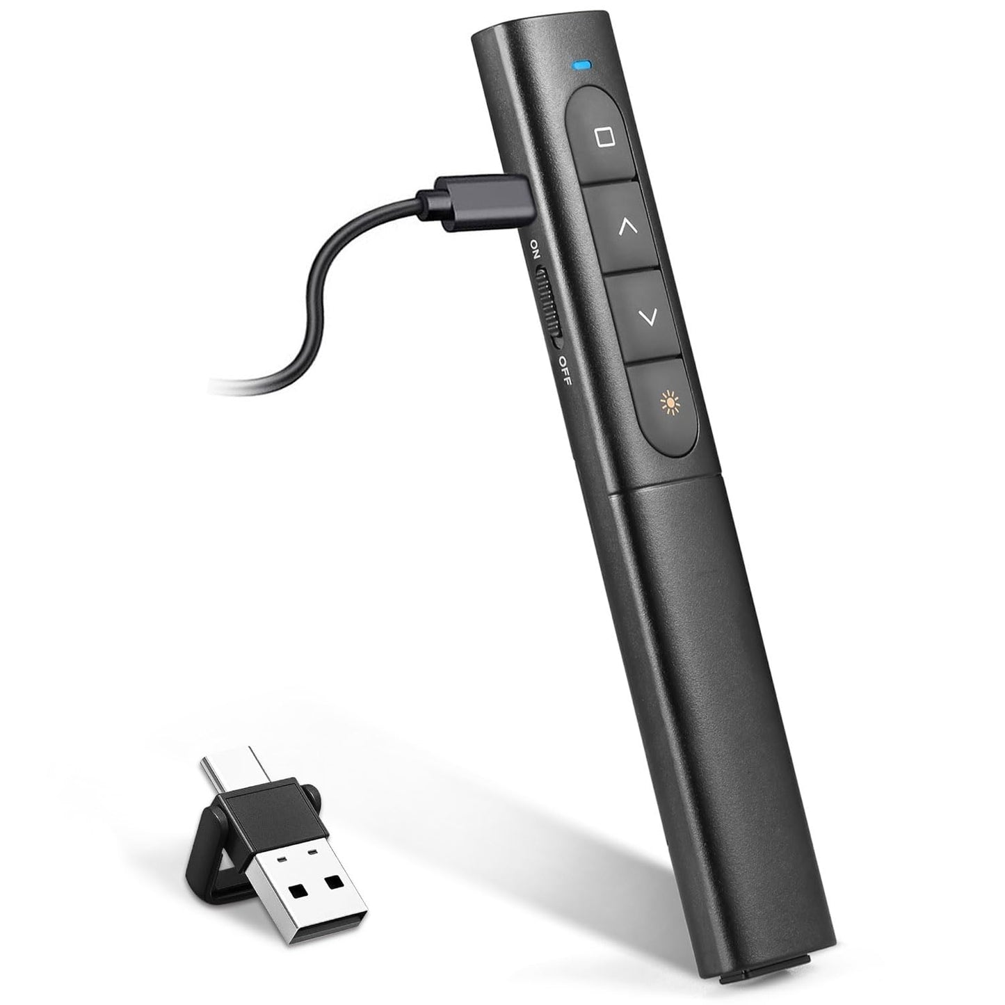 USB/Type-C 2-in-1 Wireless Presenter Aufla-dbarmit Hyperlink Lautstärkeregler, 2.4Ghz Powerpoint Fernbedienung Pointer für Präsentationen Klicker, Kabelloser Präsenter für Mac Laptop