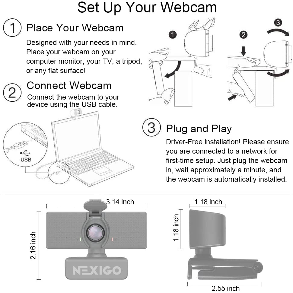 NexiGo N60 1080P Webcam, HD-Webcam mit Mikrofon, Softwaresteuerung und Datenschutzabdeckung, USB-Computerkamera, Sichtfeld mit 110°, Plug-and-Play, für Zoom/Skype/Teams, Konferenzen und Videoanrufe