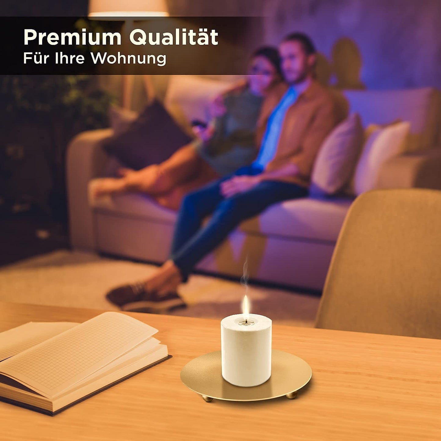 PROLUXE ® Kerzenhalter Gold 4tlg Design - Kerzenständer aus hochwertigem Metall - Kerzenuntersetzer - Premium Qualität Kerzen Deko - 4er Set Kerzenteller - Geschenkartikel