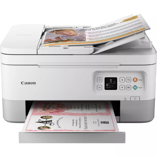 Canon PIXMA TS7451a Farbtintenstrahldrucker Multifunktionsdrucker DIN A4 (Scanner, Kopierer, Fotodrucker, OLED, 4.800 x 1.200 DPI, USB, WLAN, Print App, Duplexdruck, 2 Papierzuführungen), weiß, normal