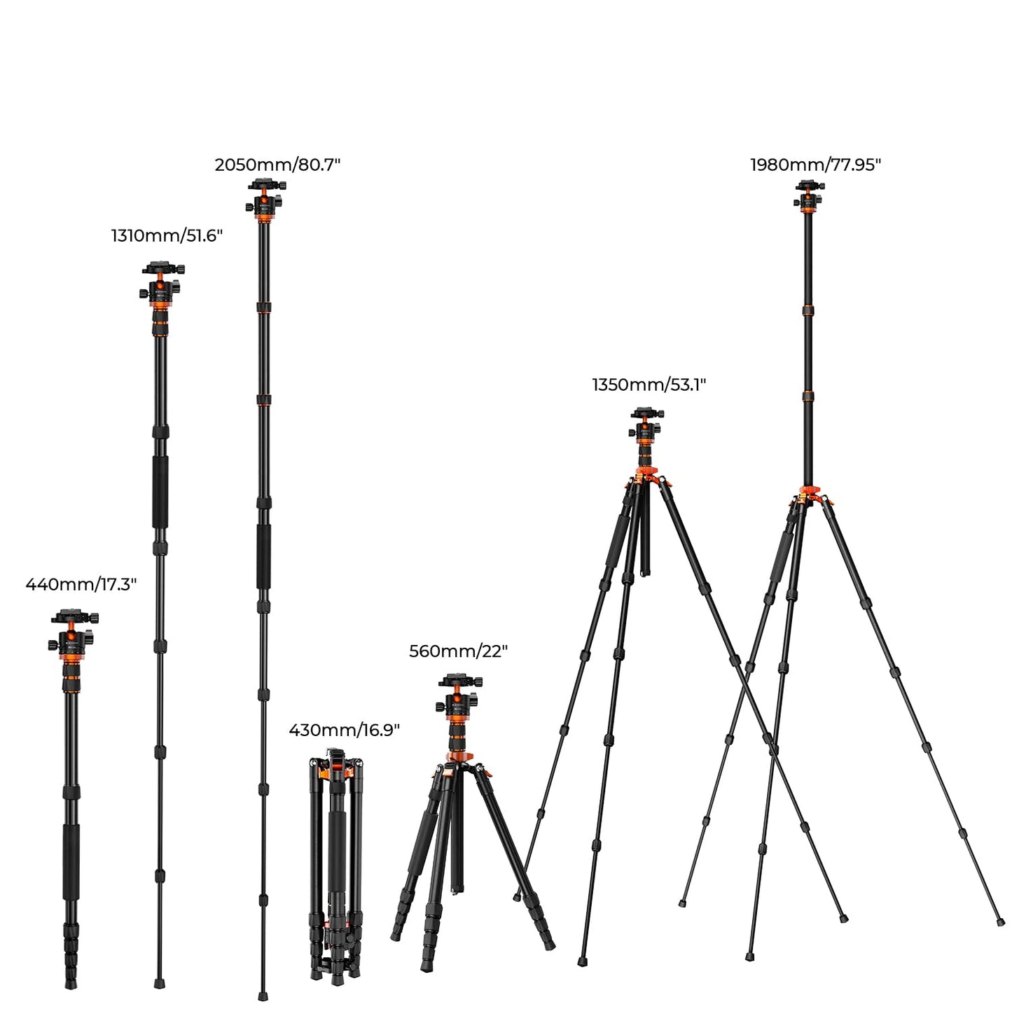K&F Concept 198cm Kamera Stativ，Aluminium Tripod, Stativ mit Monopod Funktion, 360° Panorama Kugelkopf Schnellwechselplatte für Spielgelreflexkamera, Digitalkamera