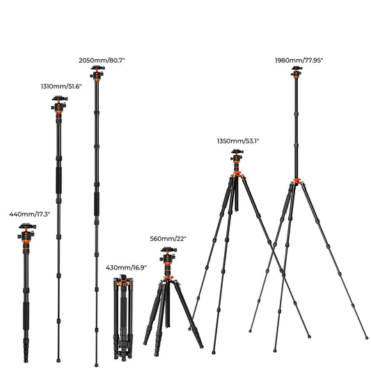 K&F Concept 198cm Kamera Stativ，Aluminium Tripod, Stativ mit Monopod Funktion, 360° Panorama Kugelkopf Schnellwechselplatte für Spielgelreflexkamera, Digitalkamera