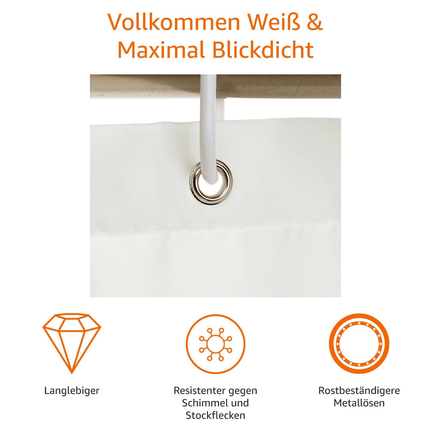 Amazon Basics Duschvorhang 180 x 200cm - Weiß, Schimmelresistent und Wasserabweisend