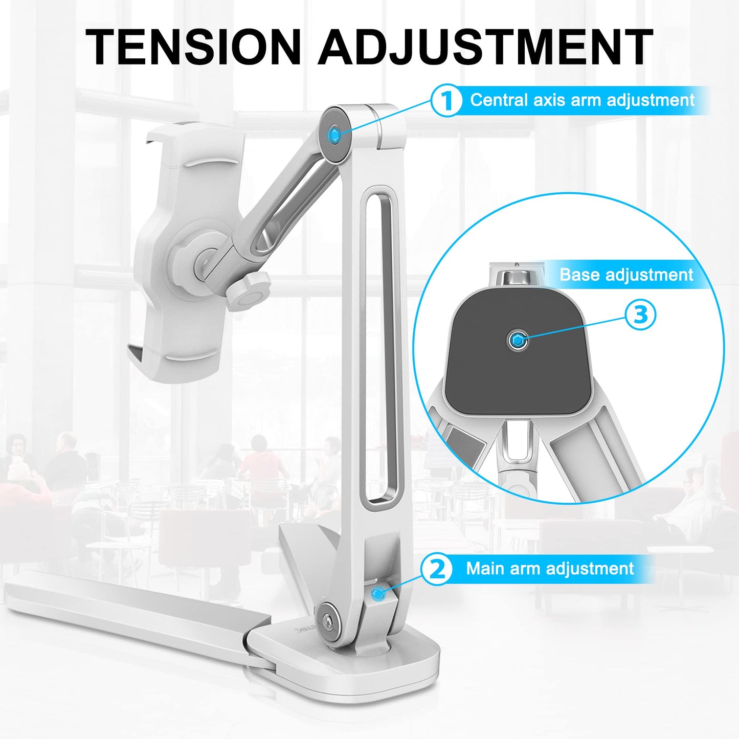 AboveTEK Tablet Halter iPad Wandhalterung Tablet Halterung mit Höhenvertellbar iPad Ständer für iPhone iPad Pro Küche Samsung Huawei MediaPad (4.7-13.5 Zoll) (WEIß)