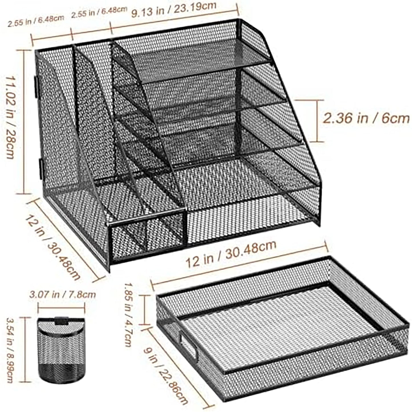 Marbrasse Schreibtisch Organizer,5-Stöckig,Papier-Briefablage mit Schublade,2 Stifthalter,Netz-Schreibtisch-Organizer, Zubehör,Aufbewahrung für Heimbürobedarf (Einseitiger Buchständer)