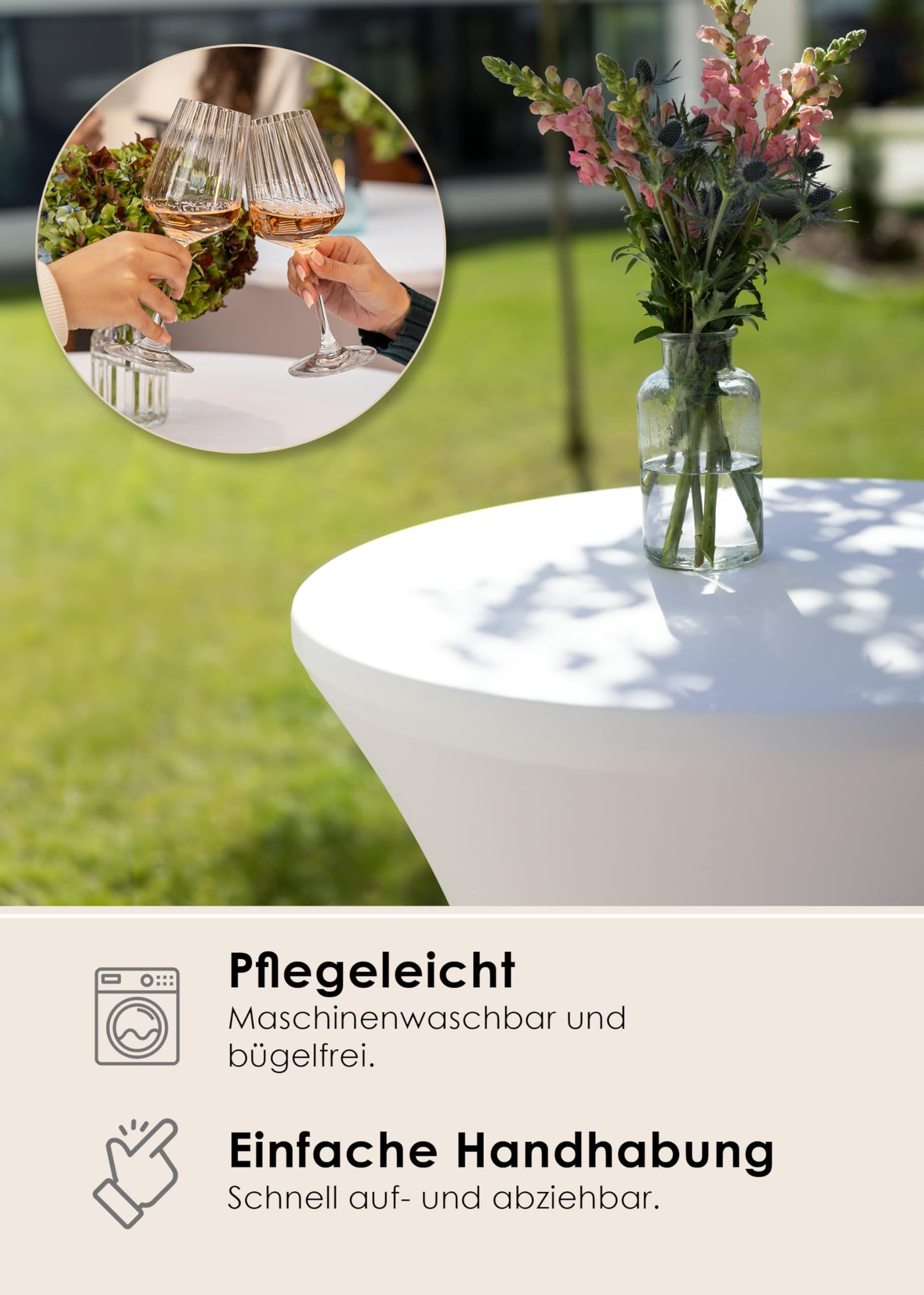 Gräfenstayn® Stretch Stehtischhusse Diana mit Öko-Tex Siegel, Verstärkung im Fußbereich, 40°C Maschinenwäsche in vielen Farben und Größen Ø60-65cm / Ø70-75cm / Ø80-85cm (Weiß, Ø80-85cm)