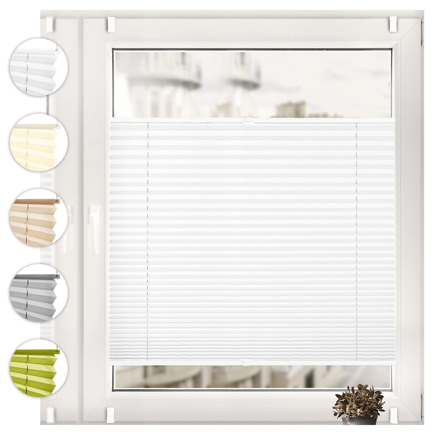 Sonello Plissee Klemmfix ohne Bohren 80cm x 100cm Weiß Faltrollo Plisseerollo Jalousie für Tür & Fenster Blickdicht Sichtschutz Sonnenschutz Fertifplissee Rollo