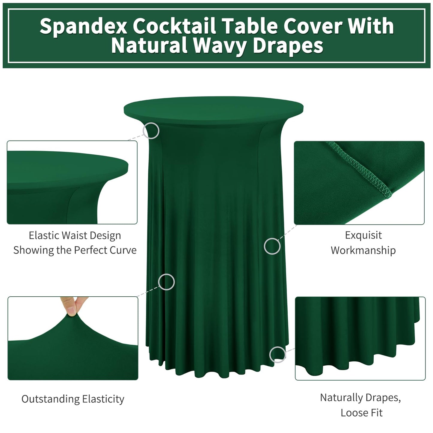 4er-Set Dunkelgrün Stehtisch Hussen für Bistrotisch 80 x 110 cm Spandex-Stretch Tischdecke mit Rock, Runder Cocktail-Tischrocke für Hochzeit, Bar, Party, Geburtstag, Banketttisch
