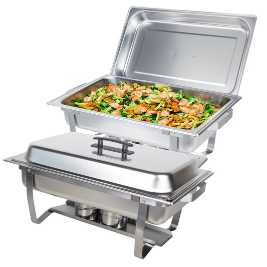 Valgus 9L Edelstahl Chafing Dish Set Buffet Chafer Speisenwärmer mit faltbarem Rahmen Kraftstoff Halter und Deckel Lebensmittel Wärmer für Parteien, Bankett, Buffets, Hochzeit 2 Pack
