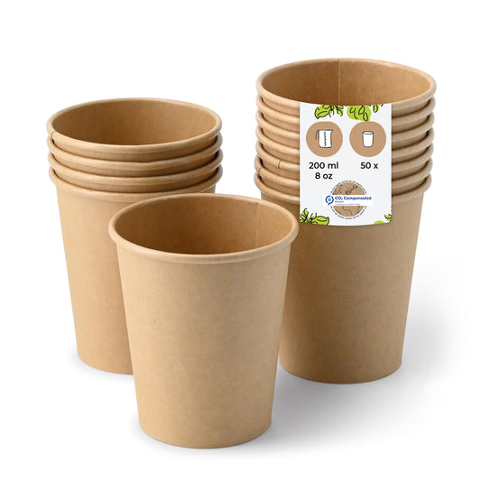 BIOZOYG 50 Stück Kaffeebecher Pappbecher 200ml / 8 oz Ø 80 mm braun - Einwegbecher plastikfrei - Becher aus nachhaltiger Forstwirtschaft - Kaffeebecher Einweg