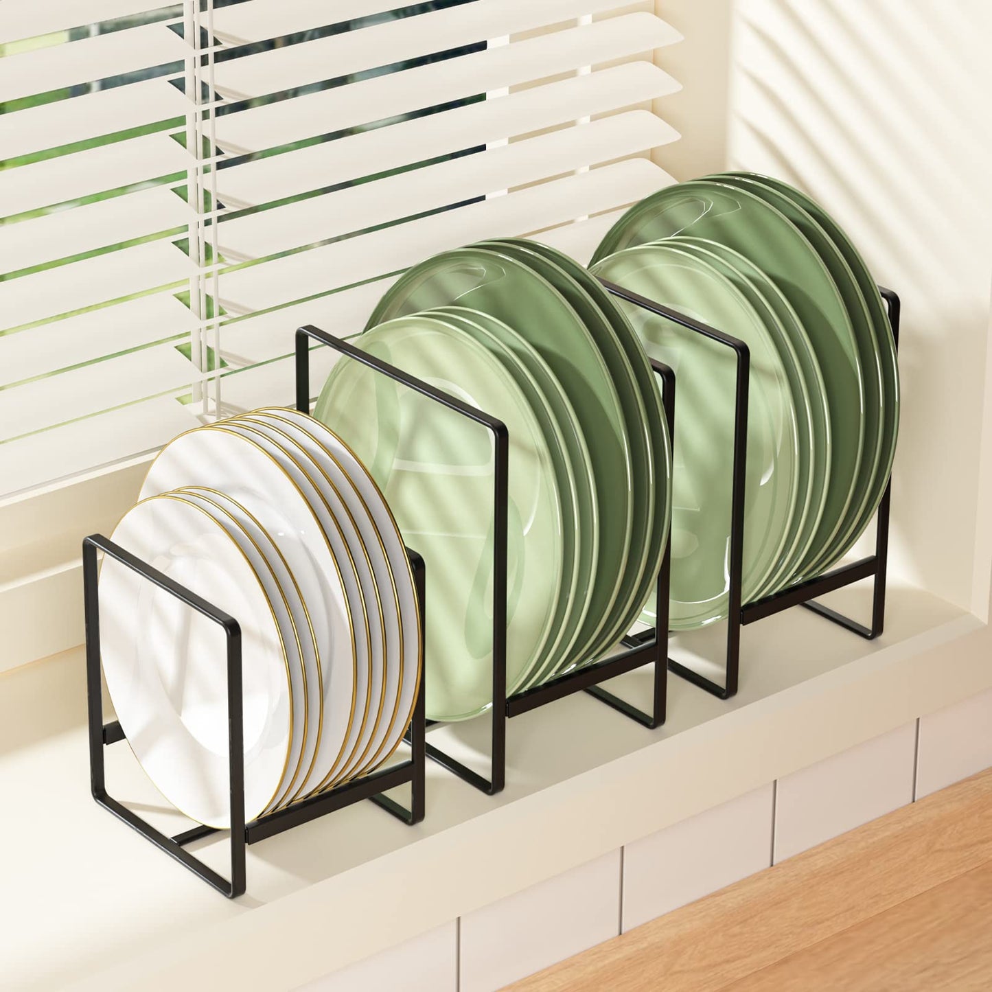Hikinlichi Metal 2 Pack Plate Rack/Dish Drainer - Kitchen Cabinet Storage Organiser, Tableware