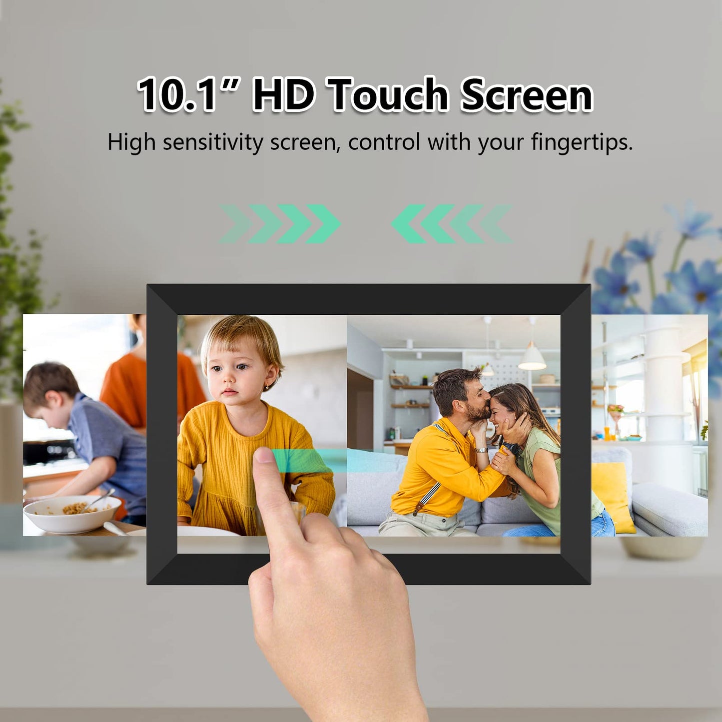 Digitaler Bilderrahmen WiFi 10,1 Zoll 1280x800 IPS LCD Touchscreen, Eingebauter 32GB Speicher Auto-Rotat, Teilen Sie Momente sofort über Frameo App von überall, Schwarz