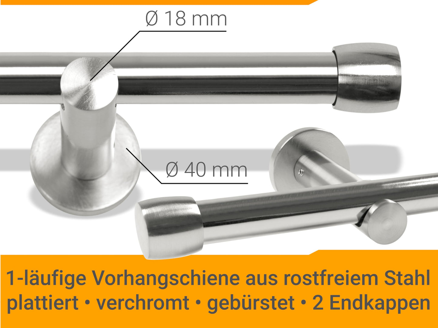 npluseins Gardinenstange/Teleskop 1-läufig Ø 13/16 Set + Zubehör 1569.2259, ca. 120-210 cm, Zylinder Chrom