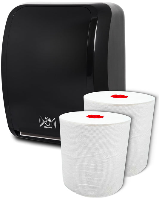 Blanc HYGIENIC Set: Handtuchrollenspender Sensor, berührungslos, Blanc Cosmos 2 Handtuchrollen Premium TAD - PRODUKTSET Farbe Schwarz