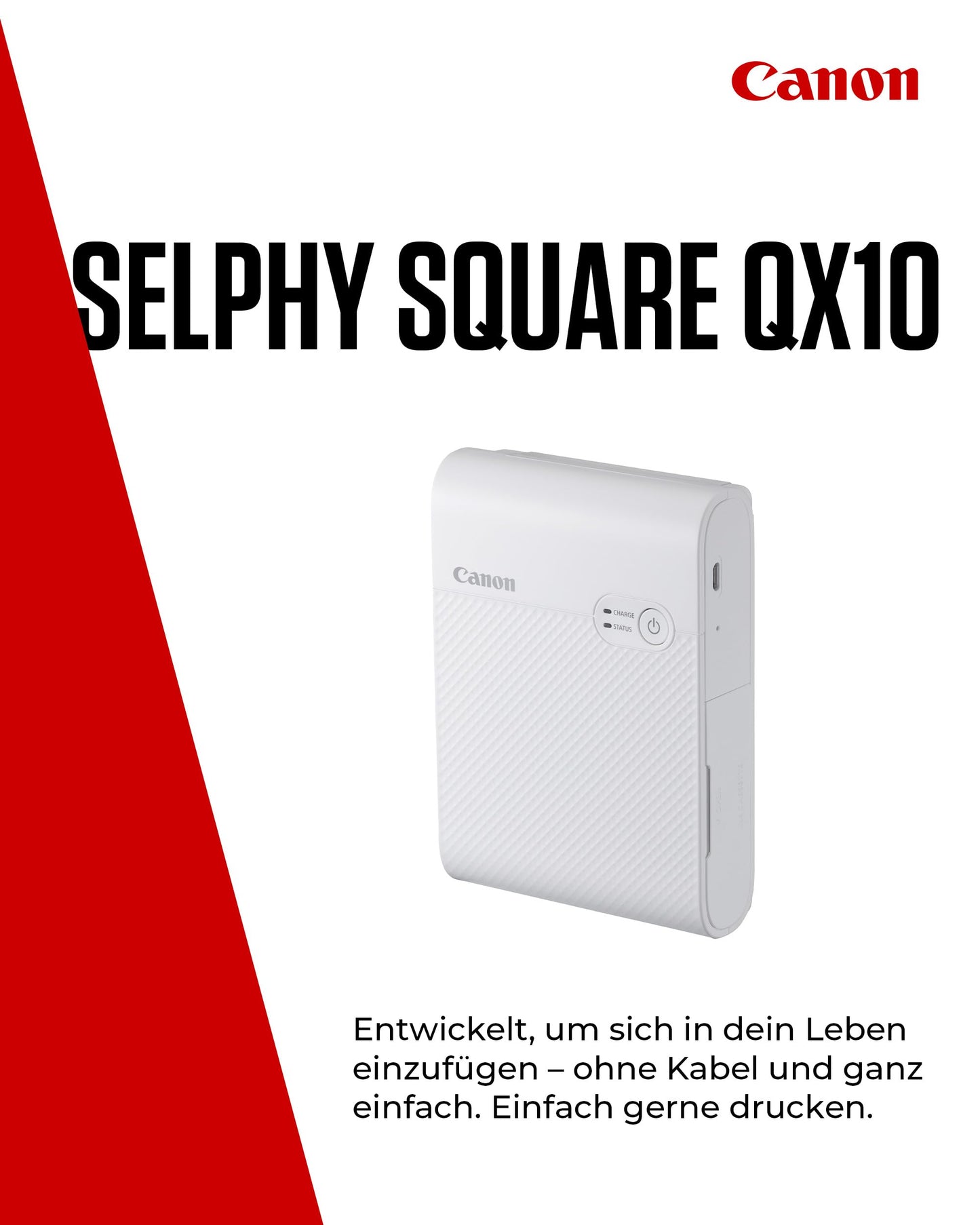 Canon SELPHY SQUARE QX10 Mini Fotodrucker mobil tragbar unterwegs (quadratischer Druck 6,8 x 6,8cm mit Kleberückseite, eingebauter Akku, WLAN, Canon App, Thermosublimation) weiß [+ 3er Druck-Set]