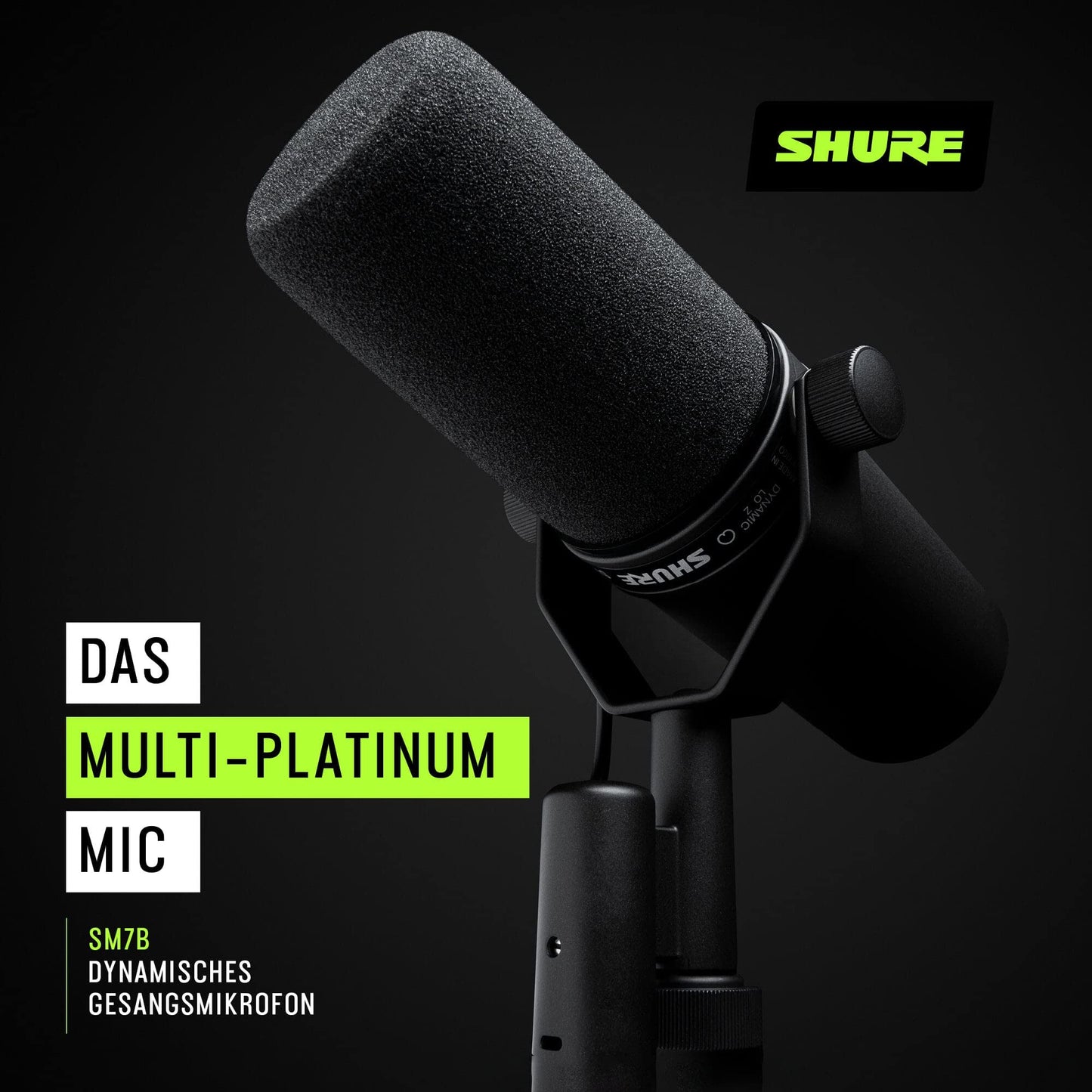 Shure SM7B Dynamisches Gesangsmikrofon für Rundfunk, Podcast und Aufnahmen, XLR-Studiomikrofon für Musik und Sprache, breiter Frequenzbereich, Warmer und weicher Klang - Schwarz