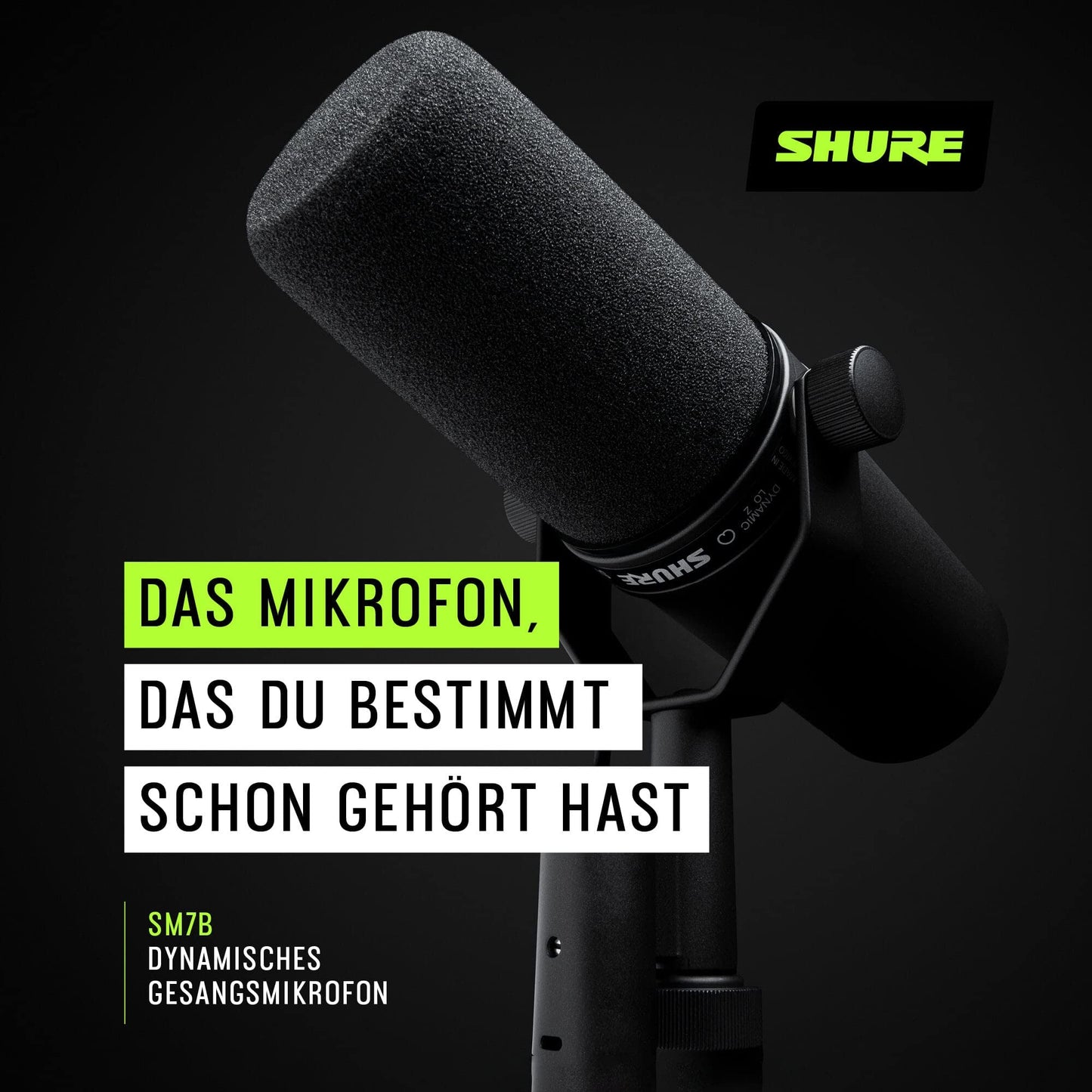 Shure SM7B Dynamisches Gesangsmikrofon für Rundfunk, Podcast und Aufnahmen, XLR-Studiomikrofon für Musik und Sprache, breiter Frequenzbereich, Warmer und weicher Klang - Schwarz
