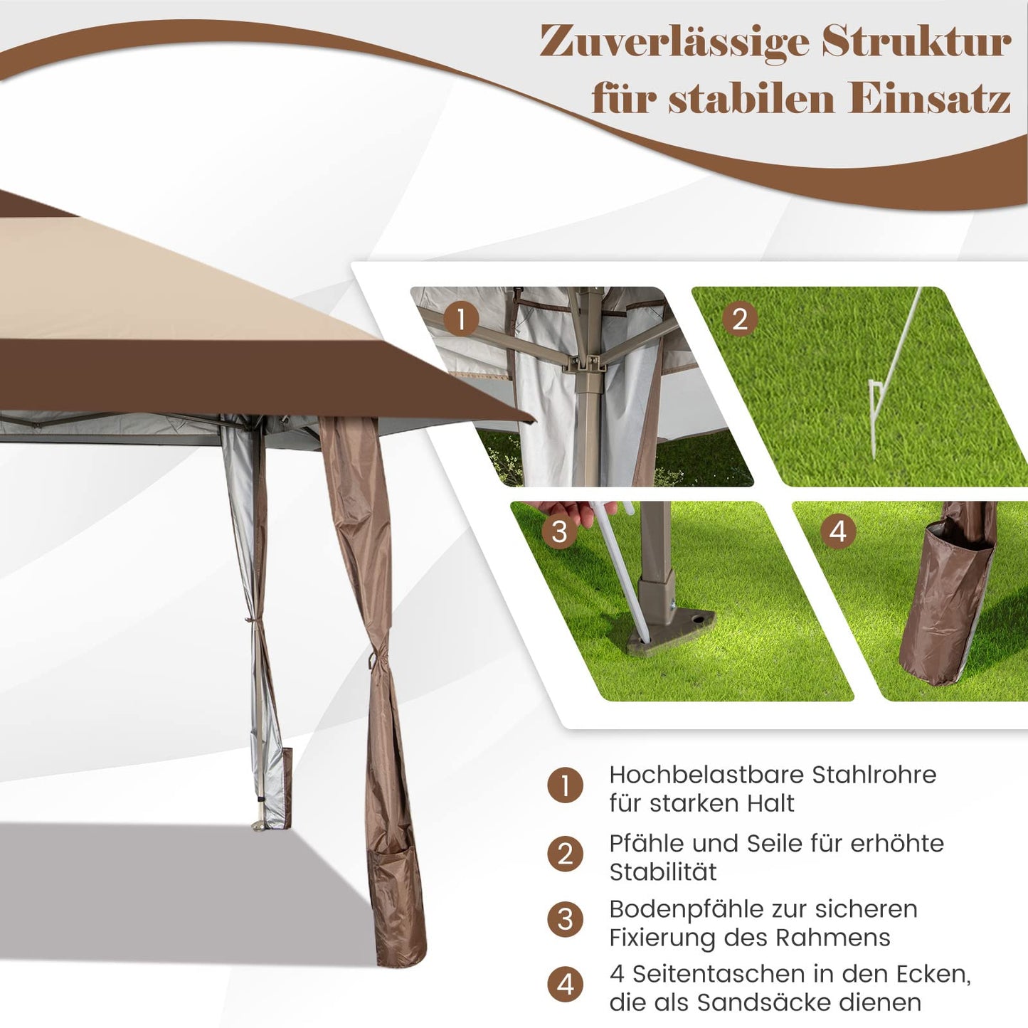 COSTWAY 4x4m Faltpavillon, Pop Up Pavillon mit Rollen, wasserdicht, UV-Schutz 50+, Partyzelt Gartenpavillon für Garten Party Hochzeit und Festival, inkl. mit Tragetasche