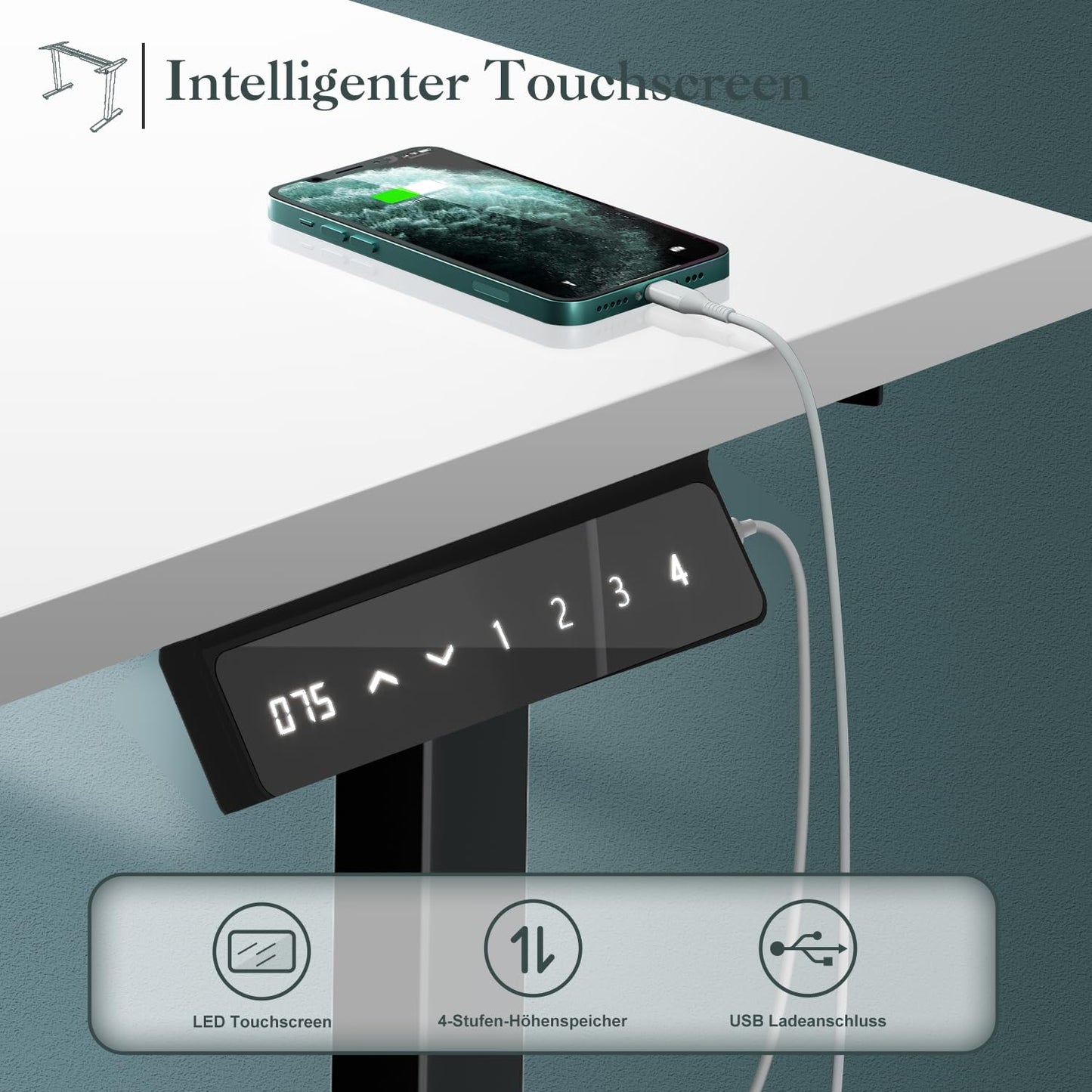 Elektrisches Tischgestell höhenverstellbar – Dual-Motor Schreibtischgestell mit USB & Rollen, Schwarz