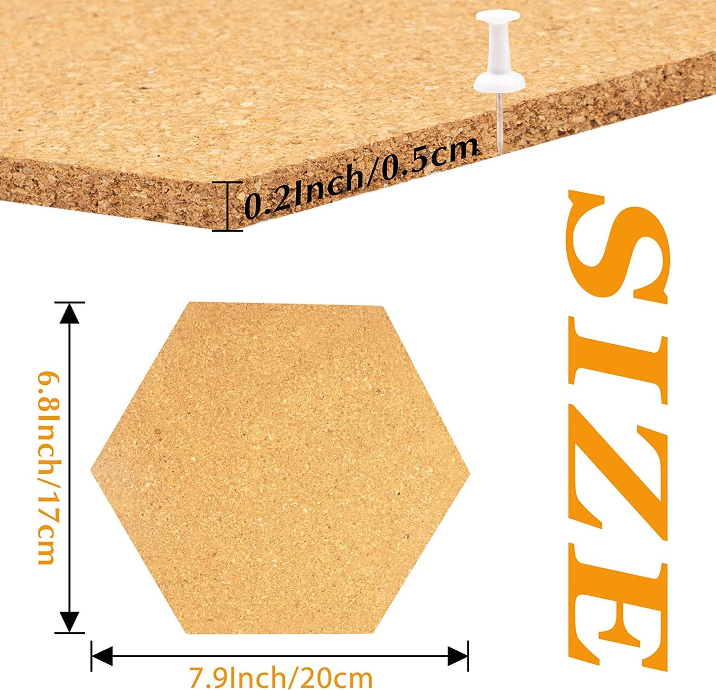 Pinnwand Kork 8 Stück, HENMI Korktafel Korkwand DIY, Sechseckige Korkplatte mit 50 Stück Pushpins, Selbstklebende Korkwand für Foto Hängen, Notizen, Heimdekoration und Büro Memorandum