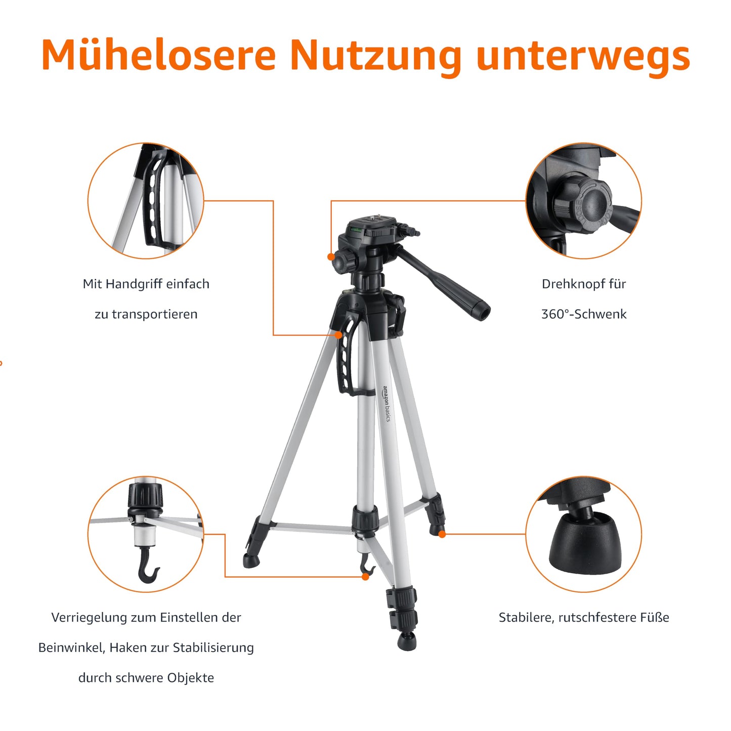 Amazon Basics Leichtes Kamera-, DSLR- und Fernglasstativ mit Tasche, 1.52 m, Schwarz