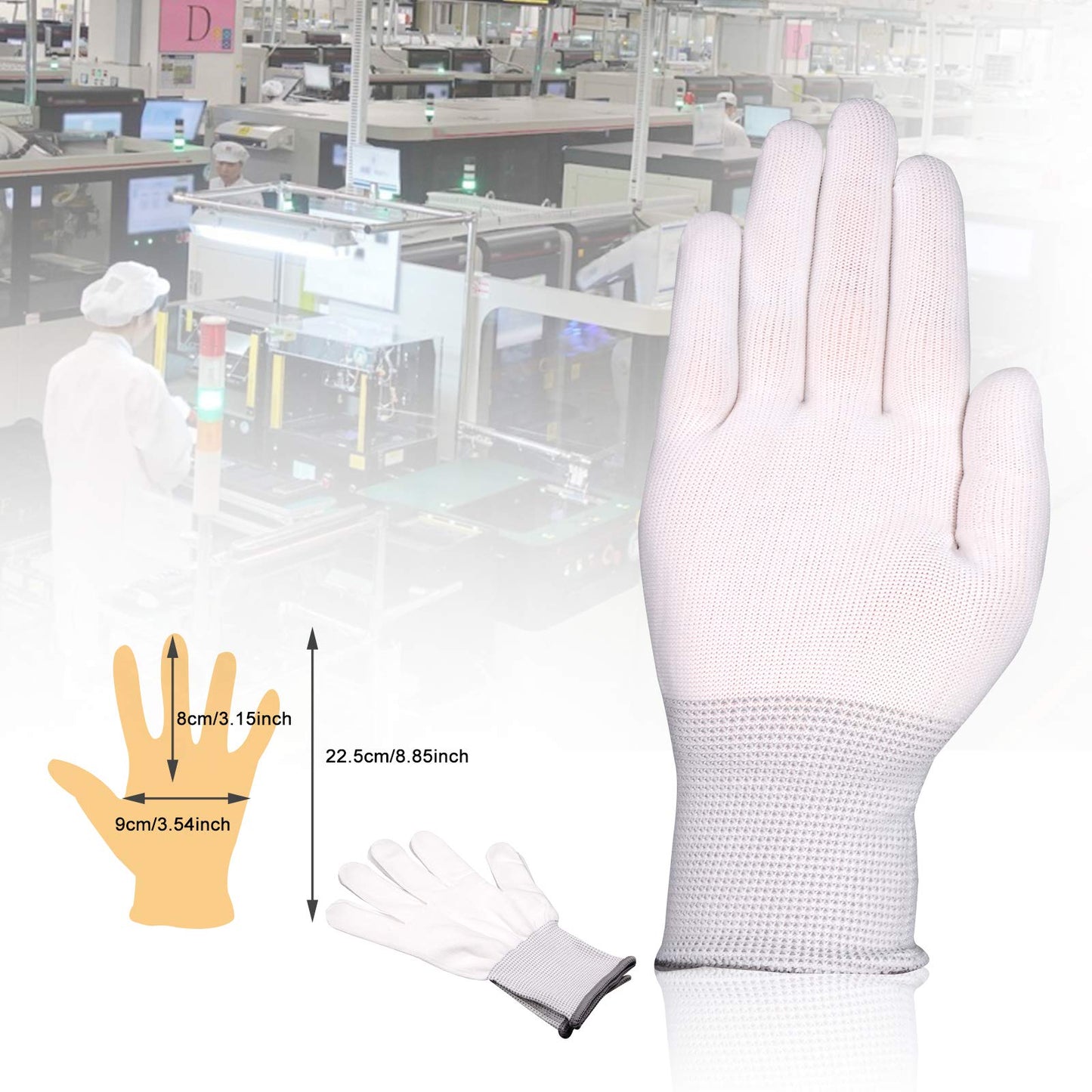 EHDIS 6 Paar Nylon Weiß Arbeitshandschuhe Stretchy Vollfinger Arbeitshandschuhe Antistatische Anti-Rutsch Handschuhe zum Waschen, Autopflege, Haushalt Reinigung Keeper