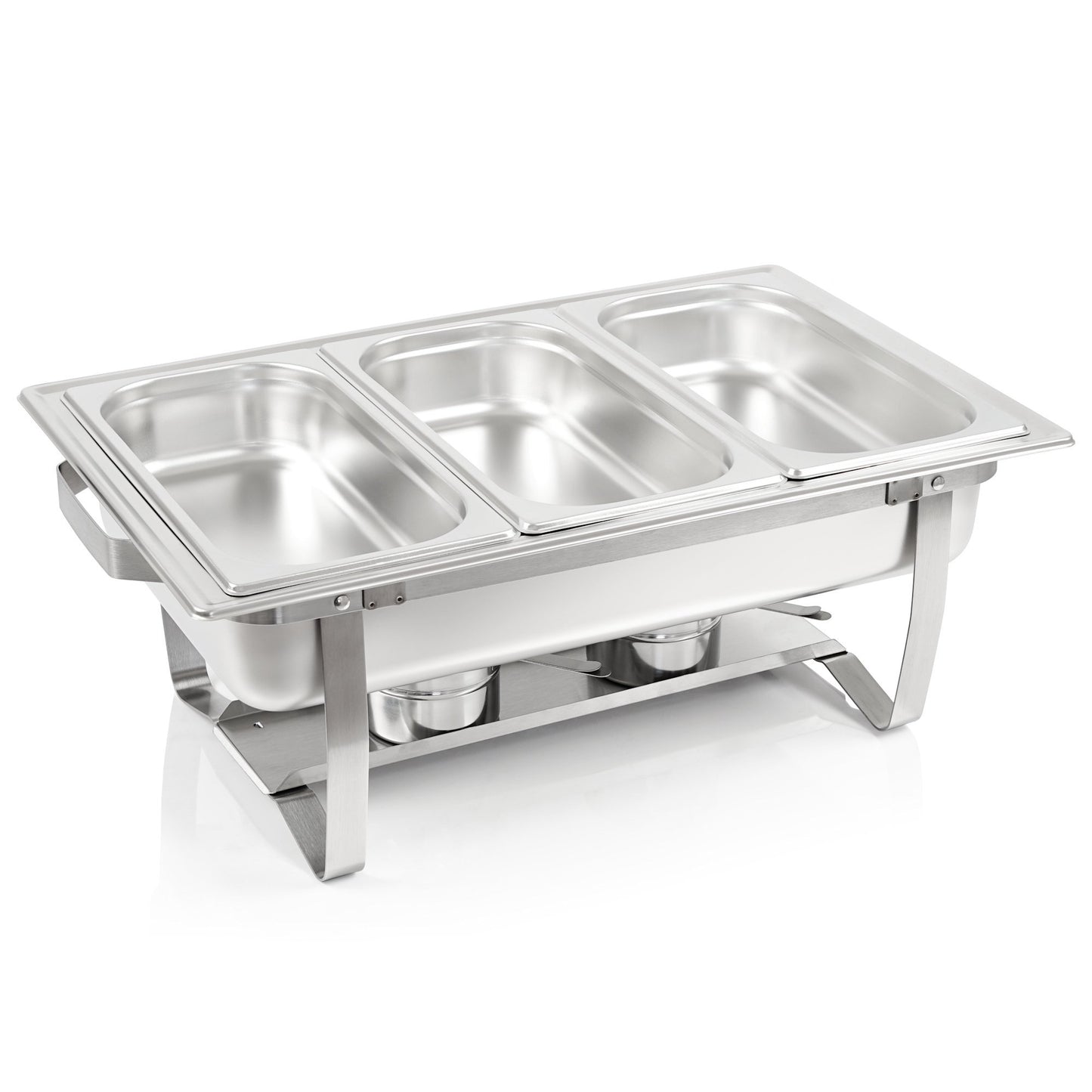Mahlzeit Chafing Dish | Edelstahl Warmhaltebehälter | Speisenwärmer | Wärmebehälter | Rechaud für Catering, Buffet und Party (Cannes (3X 1/3 GN-Behälter))