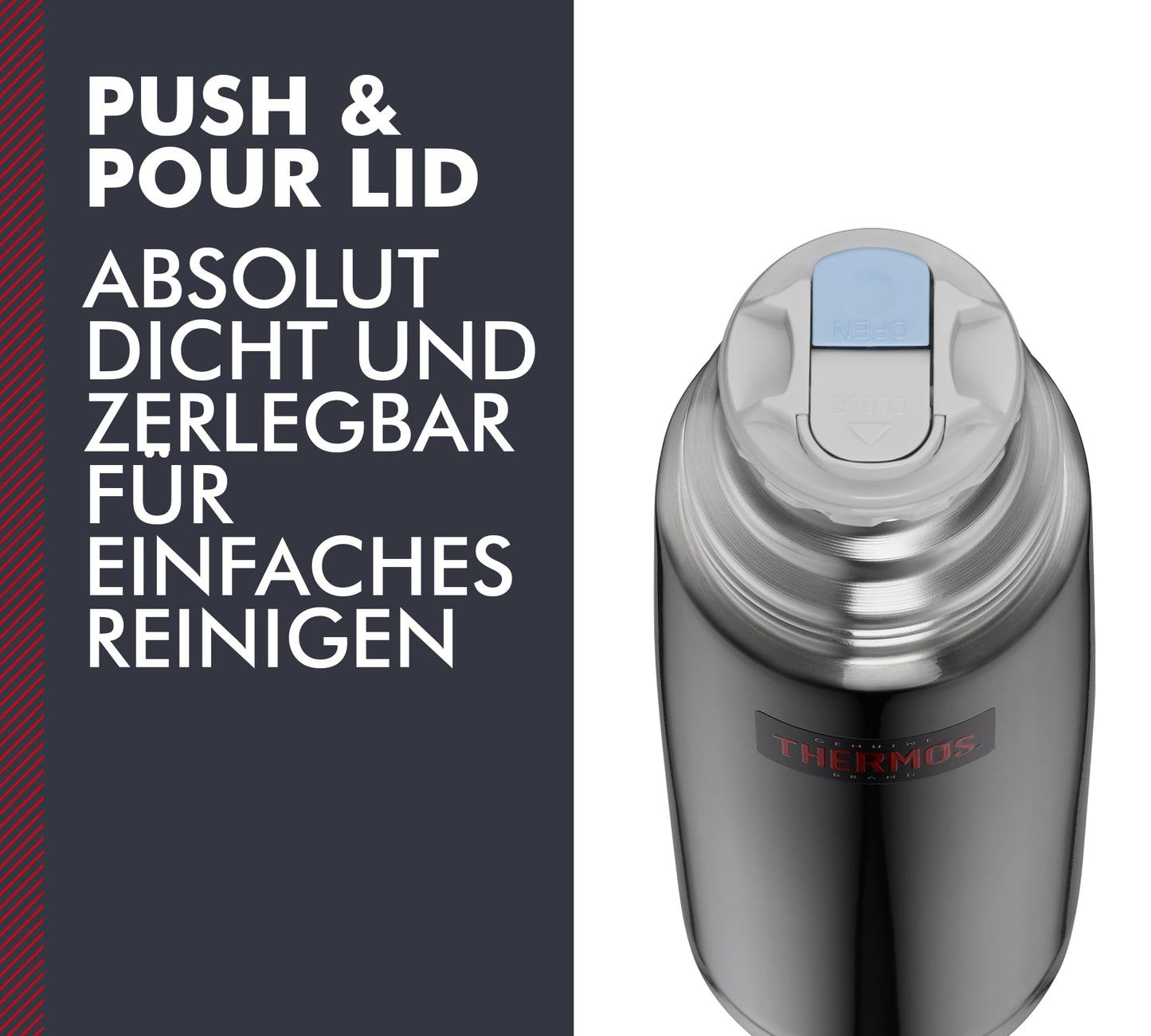 THERMOS LIGHT & COMPACT BEVERAGE BOTTLE 1l, stone grey, Thermosflasche Edelstahl, Isolierflasche grau mit Trinkbecher, 24 h heiß / 24 h kalt, spülmaschinenfest, absolut dicht, BPA-frei