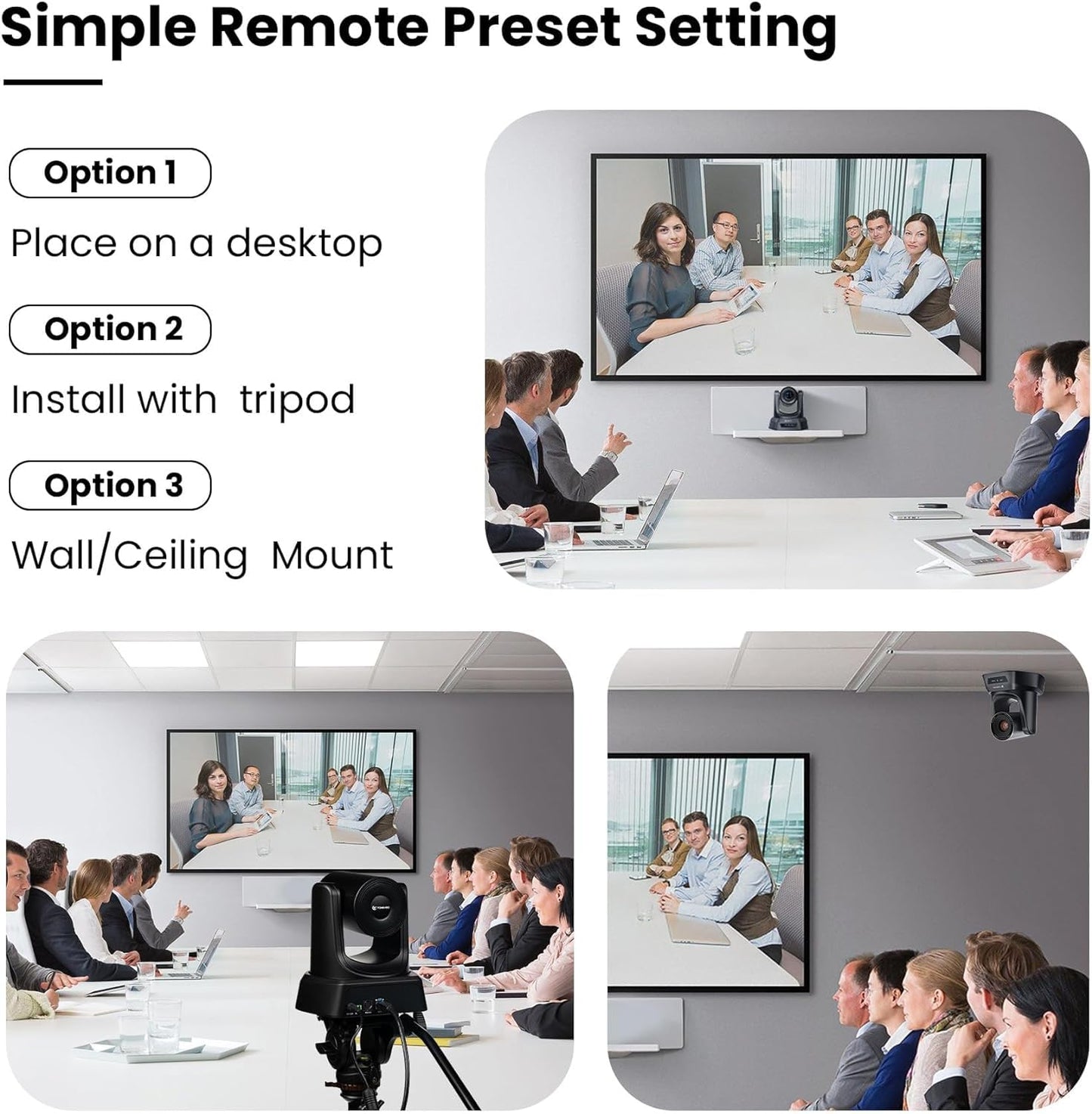 TONGVEO Konferenzraum-Kamera-System mit Bluetooth-Mikrofon, 3X 1080P 60fps USB HDMI PTZ Video-Kamera-Kit für Meeting Ausbildung Kirche funktioniert mit Microsoft Teams, Zoom, OBS, PC(Cam + Mic)