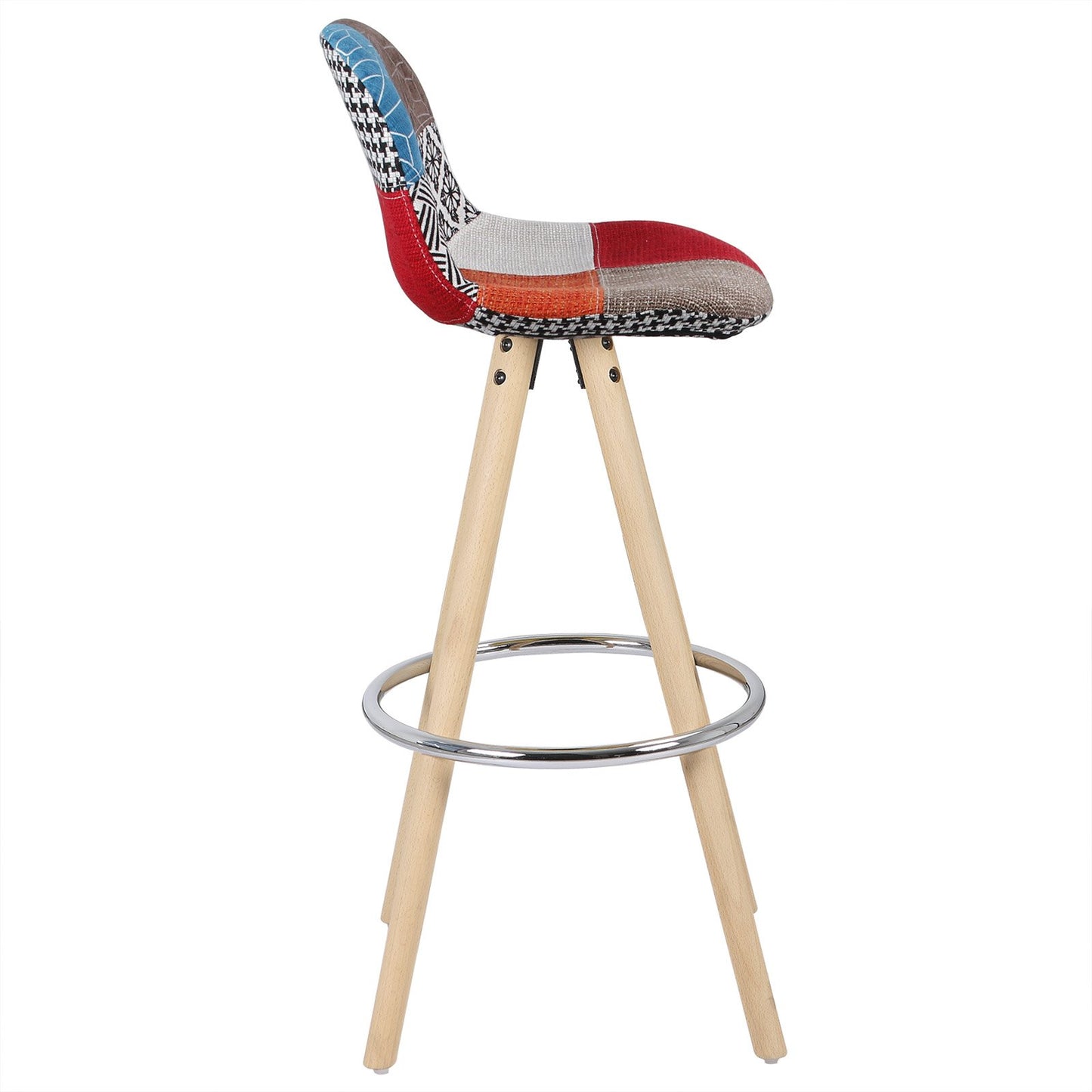 WOLTU Barhocker 2er Set Barstuhl aus Leinen Holzgestell mit Lehne + Fußstütze Design Stuhl Küchenstuhl optimal Komfort Patchwork Mehrfarbig BH45mf-2