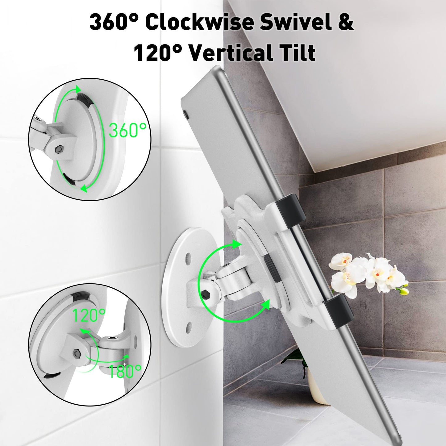 AboveTEK Tablet Halter Wandhalterung Tablet Halterung mit 360 ° Swivel für 6-13" Tablet, iPad, Fire HD-Weiß
