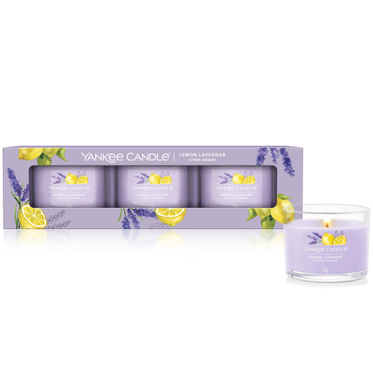 Yankee Candle Duftkerzen-Geschenkset | Votivkerzen mit Lemon Lavender | Soja-Wachs-Mix | 3 Teile