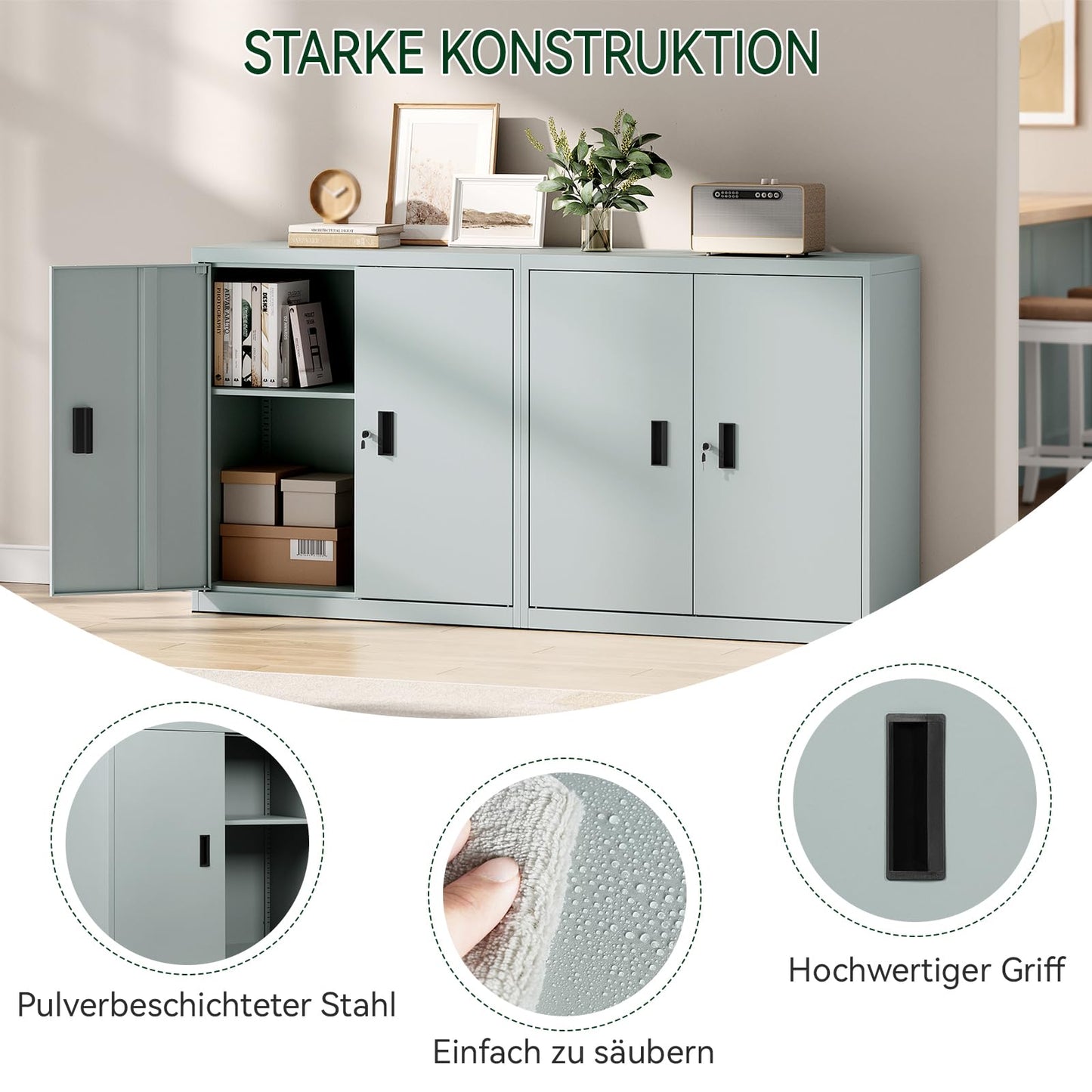 WOLTU Aktenschrank abschließbar, Ordnerschrank mit höhenverstellbarem Einlegboden, Metallschrank mit Schloss, Büroschrank Lagerschrank Mehrzweckschrank, Grau, B90xH92xT40 cm, ASK12gr