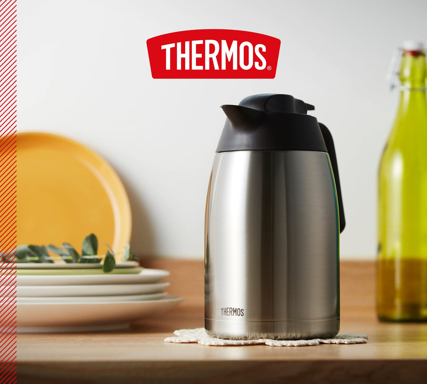 THERMOS Kaffeekanne THV, Thermoskanne Edelstahl 2L, Edelstahleinsatz, große Öffnung, spülmaschinenfest, 4026.205.200, Isolierkanne 24 Stunden heiß, ideal für Kaffee oder Teekanne, Kanne für 16 Tassen