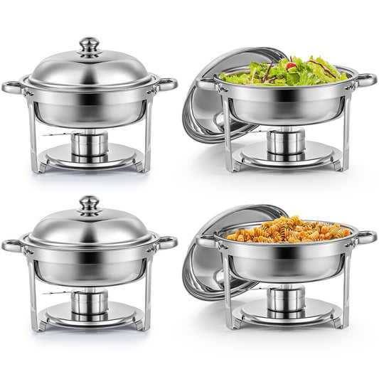 Wilprep 5L 4Set Rund Chafing Dish Edelstahl Speisenwärmer Wärmebehälter Suppenwärmer Bain Marie Speisen Warmhaltebehälter ideal für Events & Partys