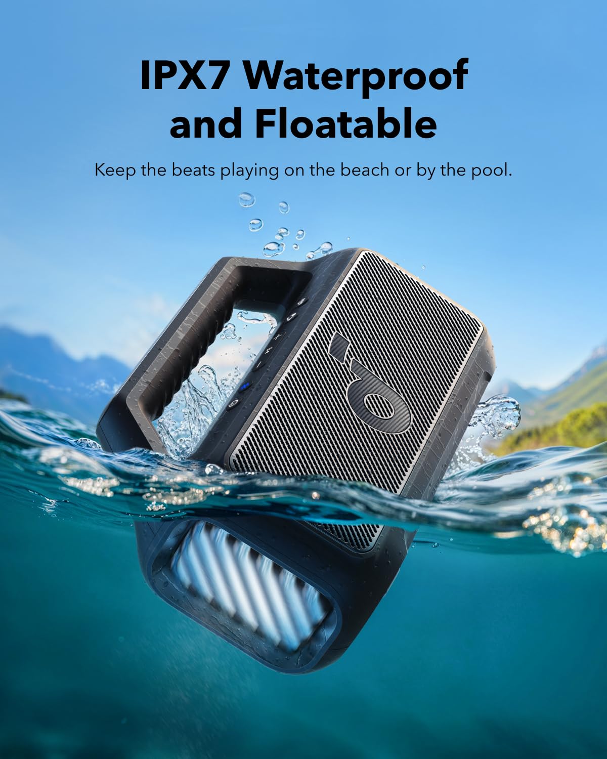 soundcore by Anker, Boom 2 Outdoor-Lautsprecher, 80W, Subwoofer, BassUp 2.0, 24h Akku, IPX7 Wasserdicht & Schwimmt, LED-Licht, USB-C, EQ, BT 5.3, Mobiler Bluetooth-Speaker, Camping, Strand, Garten