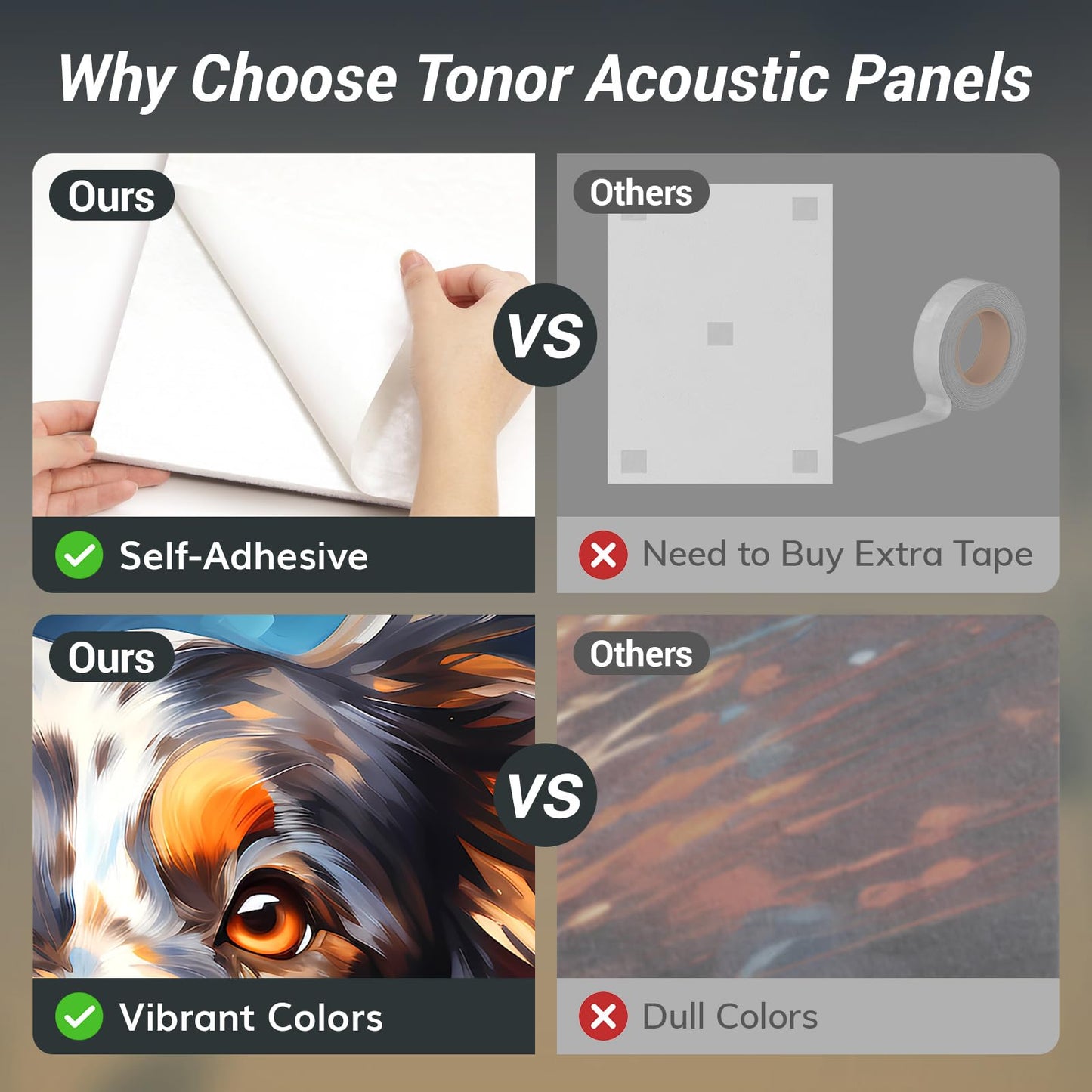 TONOR 8 Pack Art Acoustic Panel mit Selbstklebenden Wandpaneelen, 48"X32" Schallabsorbierende Paneele, Dekorative Schalldichte Paneele, Akustische Behandlung für Tonstudio, Büro, Katze und Hund