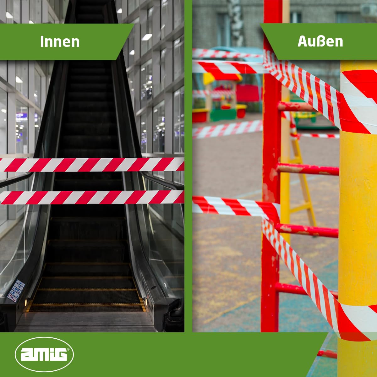 Amig - 4-er Set Absperrband | Hergestellt aus Niederdruck-Polyethylen LDPE | Maße: 200 m Länge x 70 mm Breite | Signalband zur Abgrenzung von Sicherheitsbereichen | Farbe: Rot und Weiß