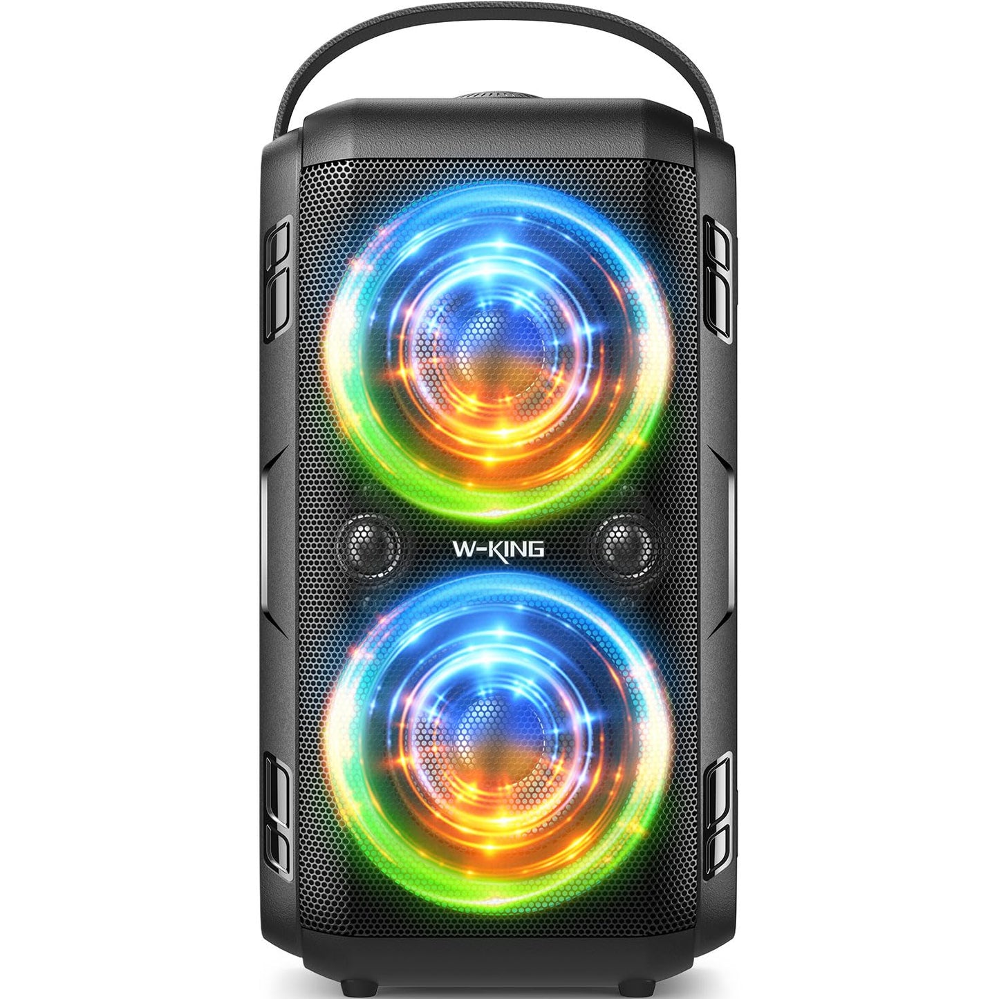 W-KING 180W PEAK Bluetooth Lautsprecher Box Groß, Kabelloser Musikbox Bluetooth Party Box Boombox mit Natürlich Tiefer Bass/4 Treiber 2 Subwoofer, 80W Riesig 105dB Sound/IPX5/Lichter/24H/USB/TF/AUX/EQ
