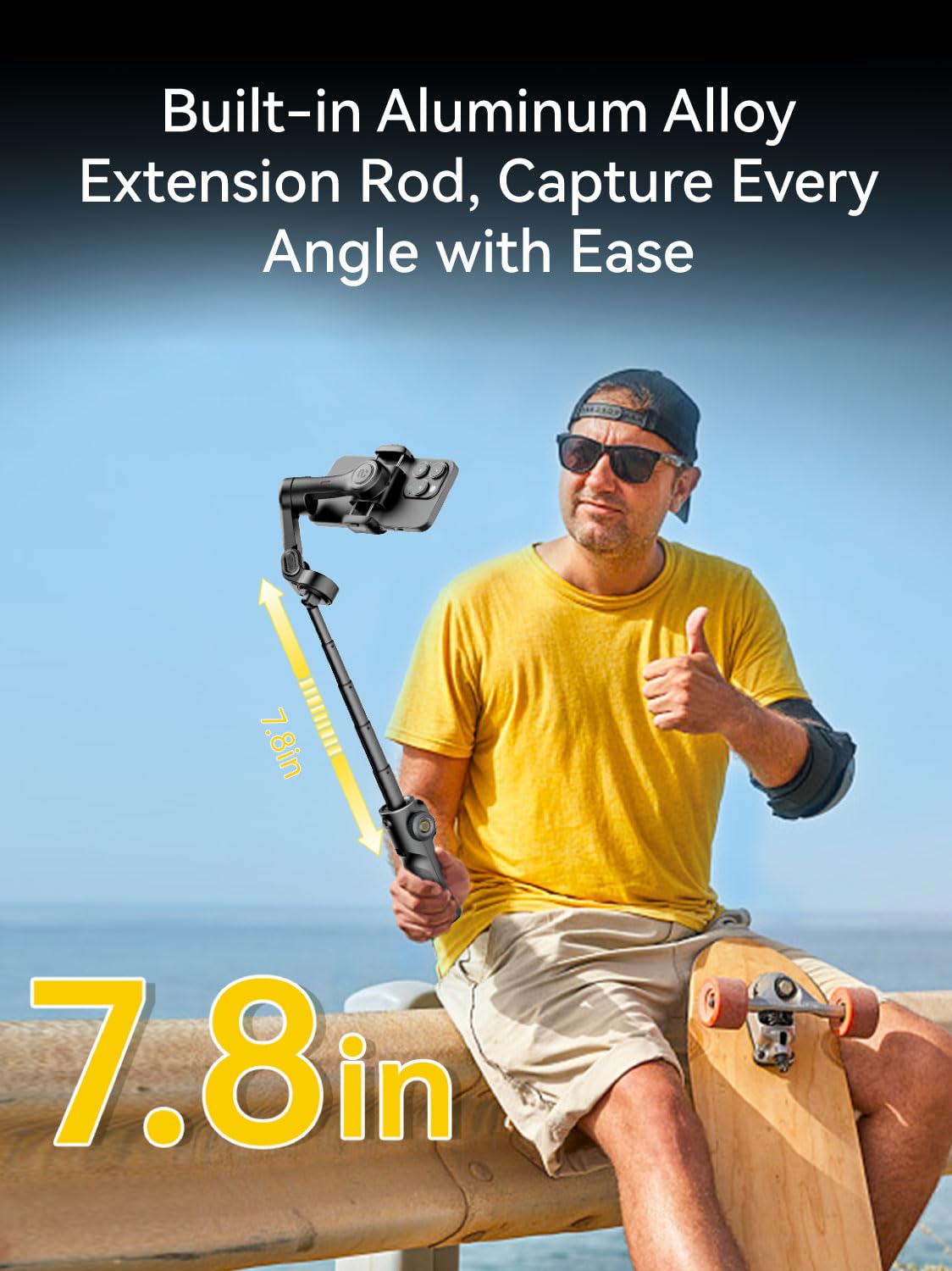 AOCHUAN Gimbal-Stabilisator für iPhone, 3-Achsen-iPhone-Gimbal mit integrierter 7,8-Zoll-Verlängerungsstange, tragbarer Gimbal-Stabilisator mit OLED-Display für iPhone/Android-Smart X2 Schwarz