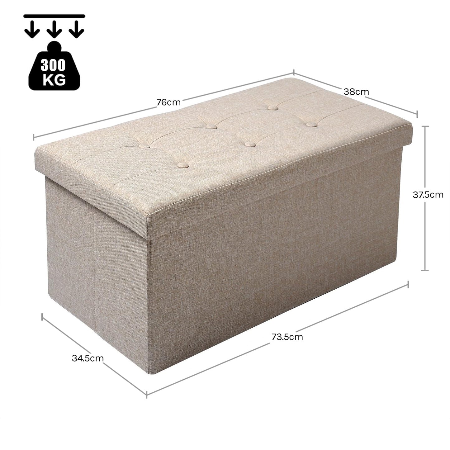 WOLTU Sitzhocker mit Stauraum Sitzbank Faltbar Truhen Aufbewahrungsbox, Deckel Abnehmbar, Gepolsterte Sitzfläche aus Leinen, 76x37,5x38 cm, Beige