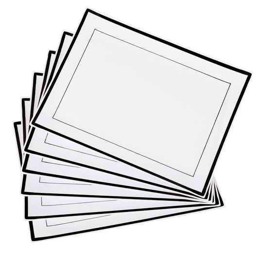 MATANA 6 Weiße Plastik Servierplatten mit Schwarzem Rand für Vorspeisen & Fingerfood - Catering, Buffets, Geburtstage, Hochzeiten & Partys - 30x22cm