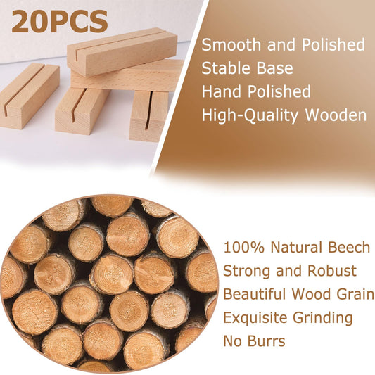 Gucass 20 Stück Kartenhalter Holz, Tischkartenhalter Holz Postkartenhalter Fotohalter Menükartenhalter mit Doppelseitigen Klebstoff, Platzkartenhalter Fotoaufsteller für Hochzeiten Partys Holzständer