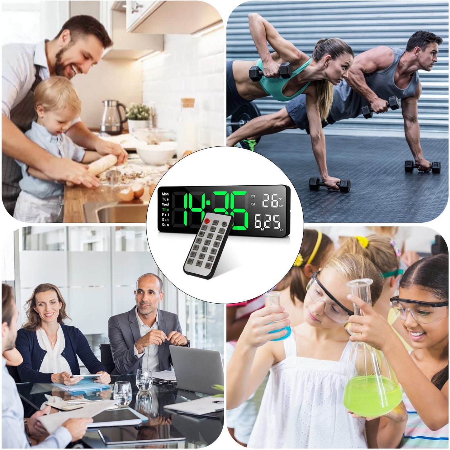 Fuloon Wanduhr Digital, LED Wanduhr mit 13-Zoll-Großdisplay, Digital Wecker mit Fernbedienung, Timing- und Countdown, Tischuhr Digital mit Datum, Woche, Temperatur für Schlafzimmer, Wohnzimmer