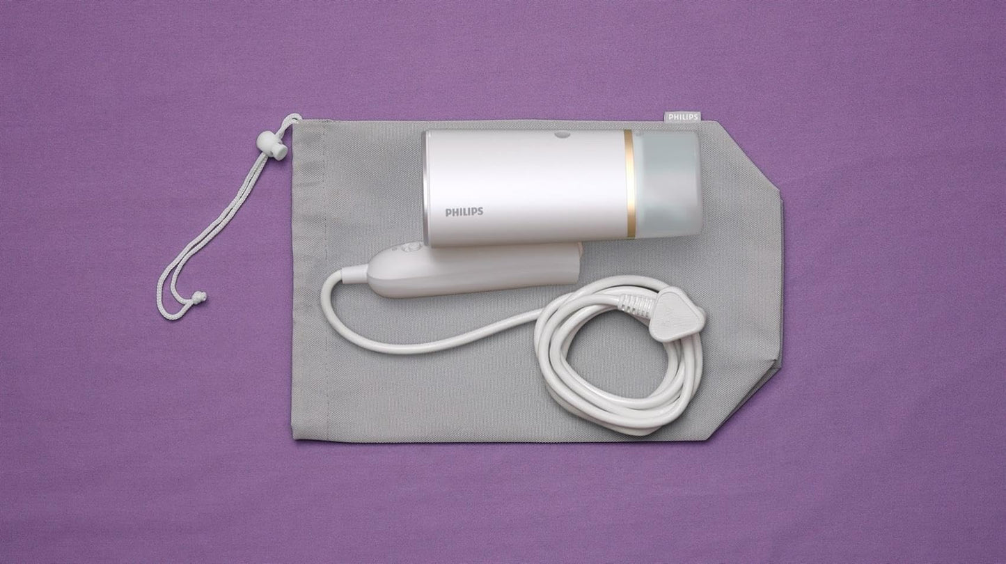 Philips 3000-Serie Tragbarer Dampfglätter - 1000 W, Kompakt und Faltbar, 120ml Wassertank konstante Dampfleistung 20 g/min, Kein Bügelbrett erforderlich, Weiß (STH3020/10)