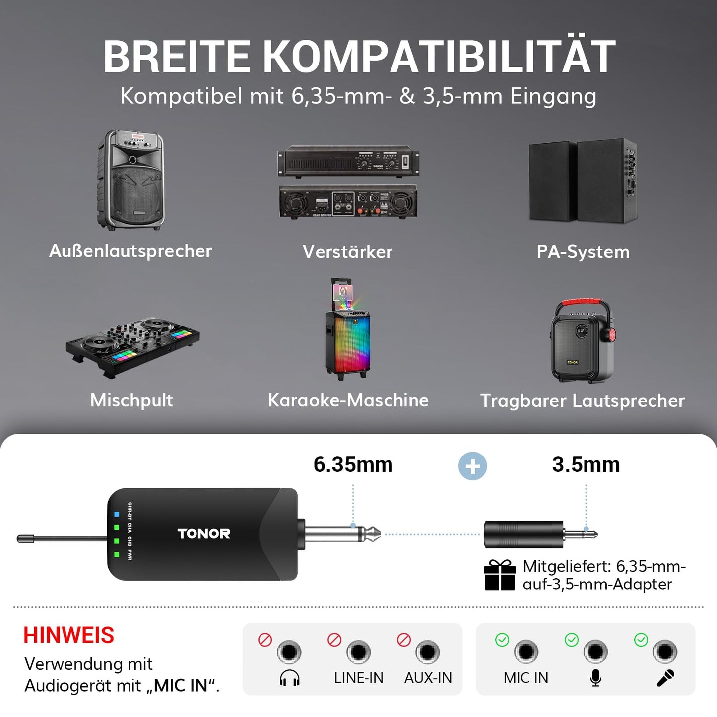 TONOR Mikrofon Kabellos, Bluetooth Wiederaufladbares Funkmikrofon, Metall UHF Drahtloses Mikrofon Set, 2x25 Einstellbare Wireless Microphone für PA Anlage Karaoke Hochzeit Party Konferenz 100m, TW720