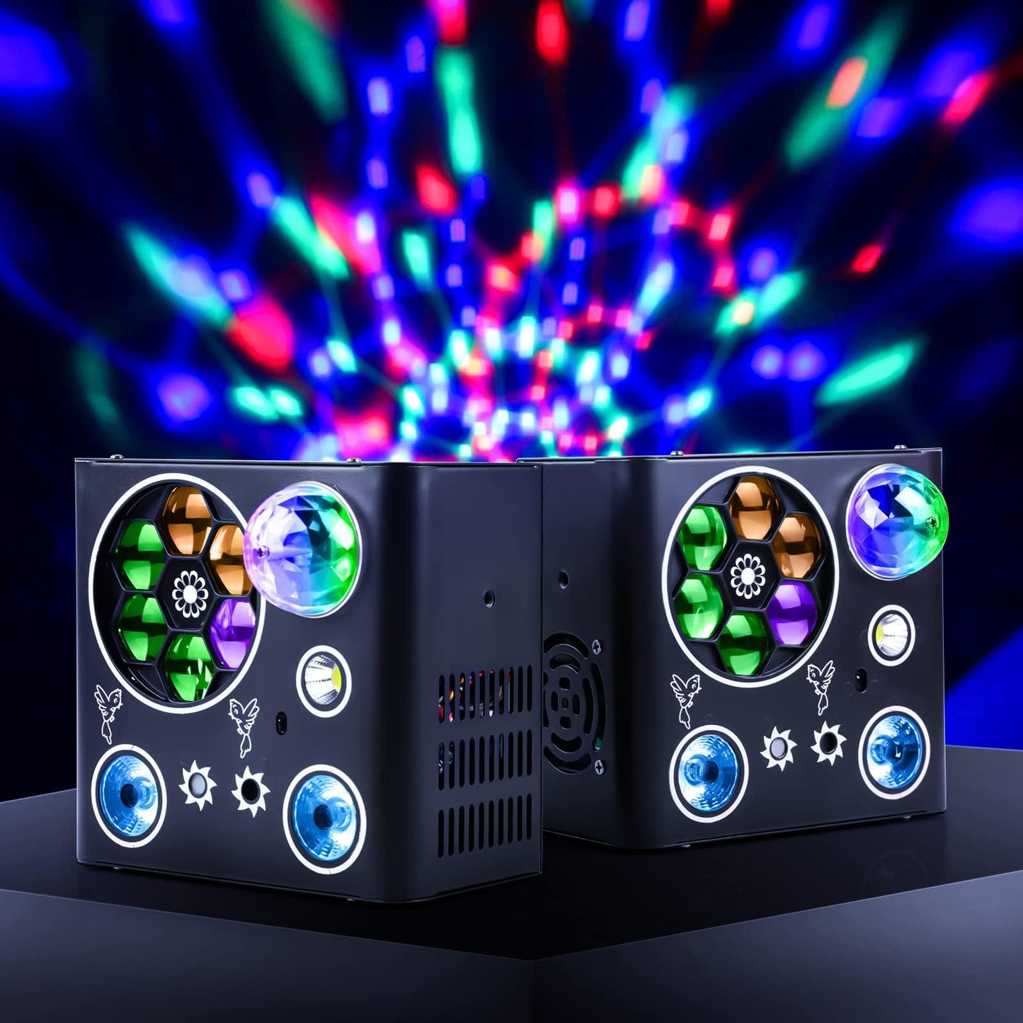 Bühnenbeleuchtung Disco Licht, 5 in 1 LED Effektlicht mit Magic Ball, LED Par Muster Blitzlichter mit UV Effekt, musikaktivierte und DMX gesteuerte DJ Lichter für Hochzeit, Kirche,Club,Party