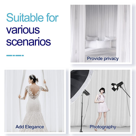 EMART Weißer Hintergrund Vorhänge, 3X3m Tüll Chiffon Stoff Drape für Parteien Hochzeit Bühne Dekoration, Weiche Glatte Tuch für Baby Dusche Fotografie Geburtstag Foto Fotoshooting