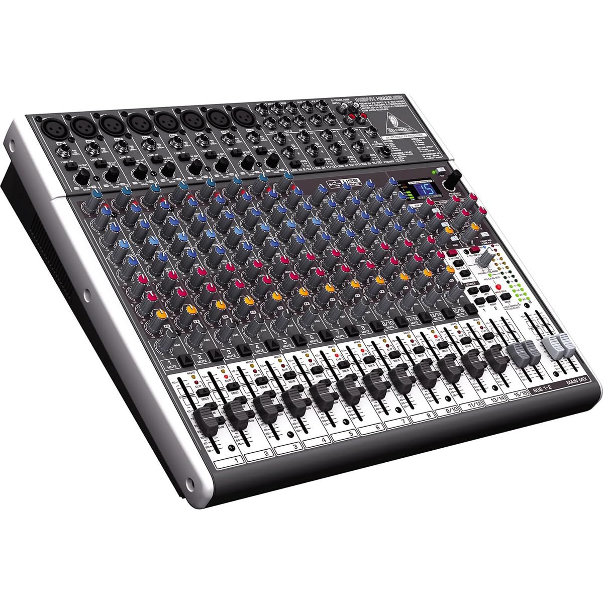 Behringer X2222USB Premium 22-Input 2/2-Bus Mixer mit XENYX Mic Preamps und Compressors, British EQs, 24-Bit Multi-FX Processor und USB/Audio Interface,Kompatibel mit PC und Mac