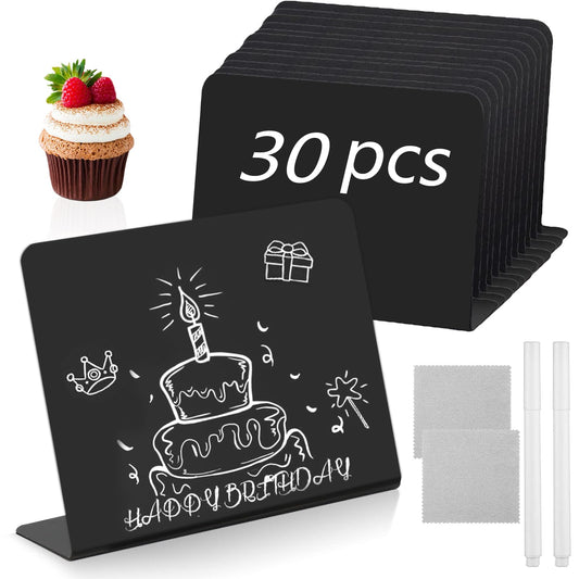 30 Stück Kreidetafel Klein, Mini Tafeln zum Beschriften, L-Form Preisschilder Aufsteller 100x75mm, Kreidetafel Aufsteller für Buffet Schilder Hochzeit Party Tischkarten (Schwarz)